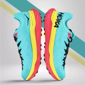 Hoka Tecton X size Women’s 9 9B Blue with yellow and pink GUC